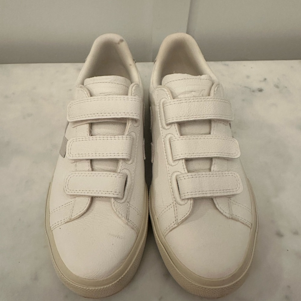 Veja White Velcro Strap Sneakers